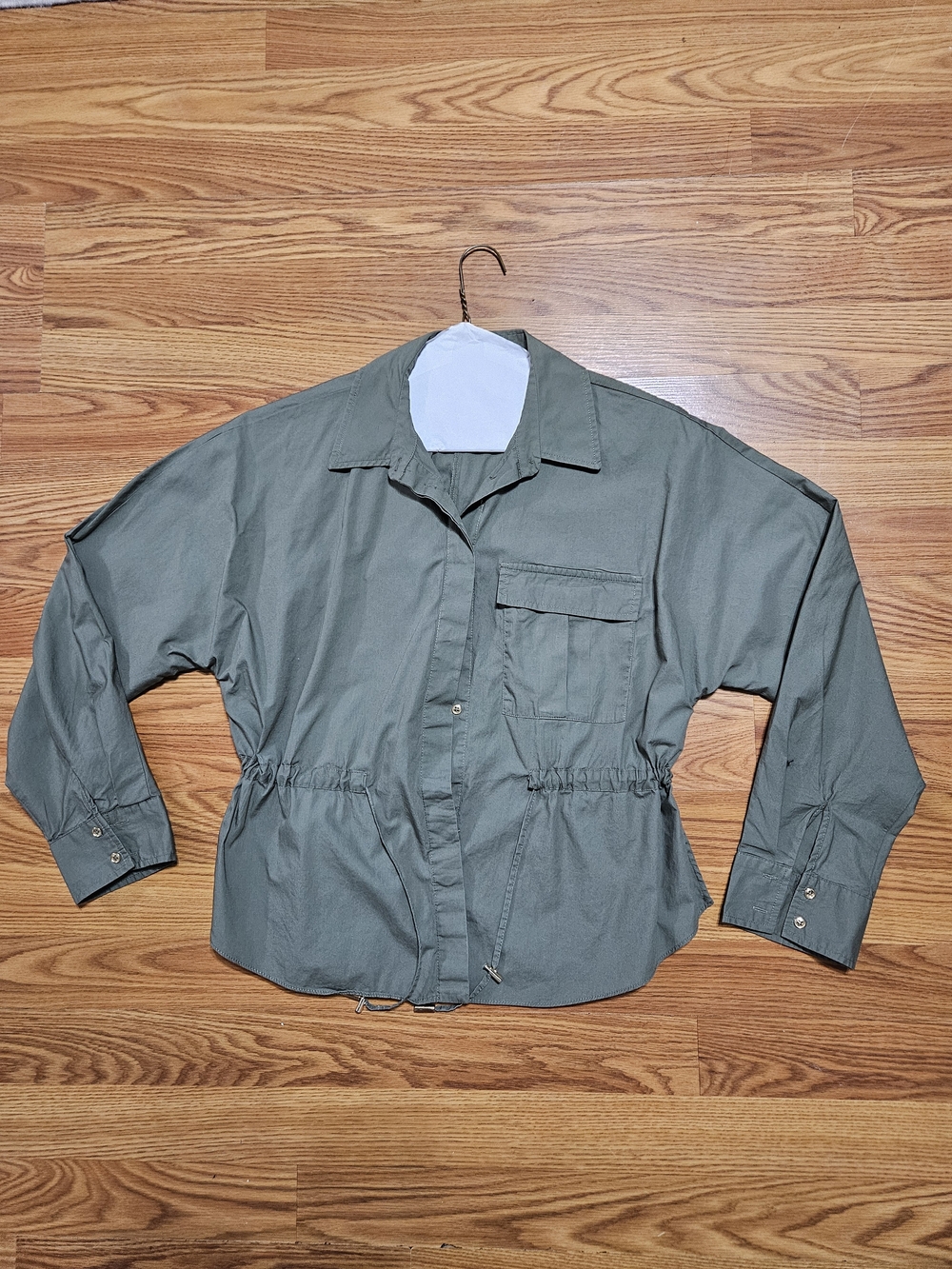 Zara Olive Green Women's Button-Down Shirt Jacket